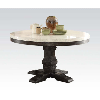 Nolan 7-ps Casual Dining Table Set Include 1 Dining Table, 6 Side Chairs, 7-Person Marble Dining Set (Round)
