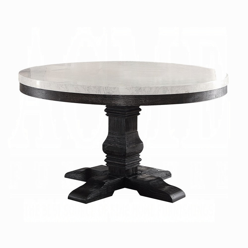 Nolan 7-ps Casual Dining Table Set Include 1 Dining Table, 6 Side Chairs, 7-Person Marble Dining Set (Round)