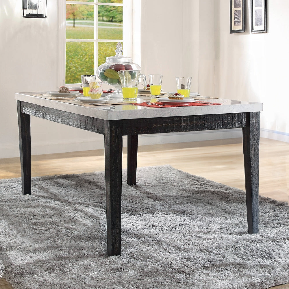 7-ps Casual Dining Table Set Include 1 Dining Table, 6 Side Chairs, 7-Person Marble Dining Set, Rectangular