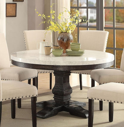 Nolan 7-ps Casual Dining Table Set Include 1 Dining Table, 6 Side Chairs, 7-Person Marble Dining Set (Round)