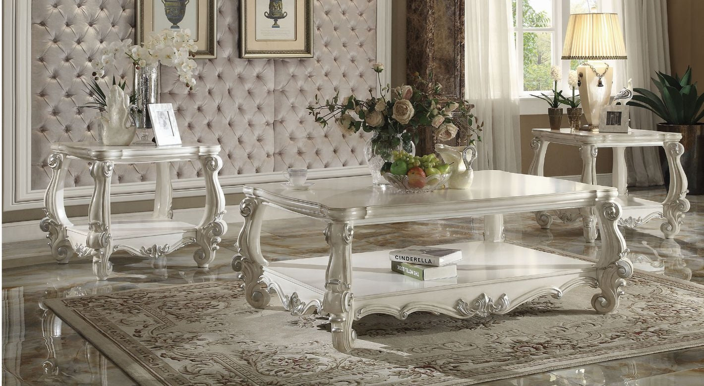 Versailles Collection Luxury 4-Piece Living Room Set, Including Sofa, Loveseat, Chair and Coffee Table, Bone White