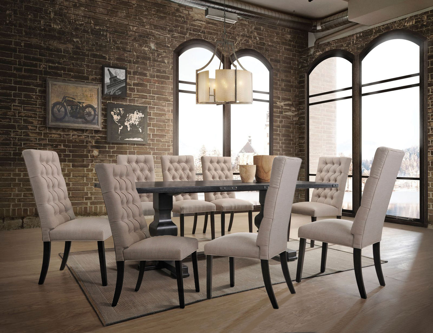 Morland 9-ps Dining Table Set Includes 1 Dining Table and 8 Side Chairs, Set for 8-Person