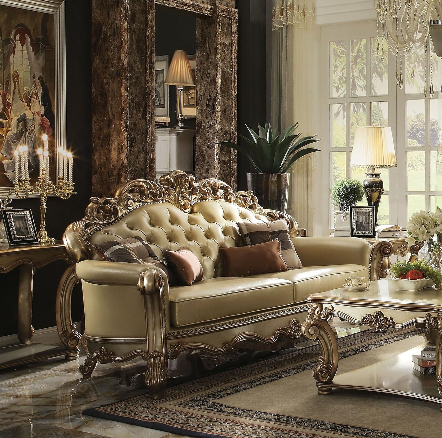 Vendome Colletion 4-Piece Living Room Set Include Sofa, Loveseat, Chair and Coffee Table, Finish: