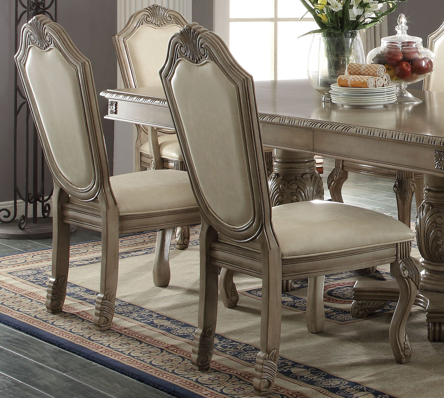 Luxury 9-Piece Dining Room Set – Extendable Table, 6 Side Chairs & 2 Arm Chairs | Elegant Classic Design for 8–10 People, Antique White