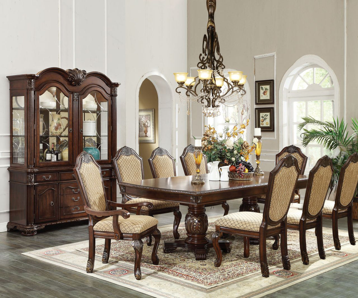 Chateau De Ville 10-Piece Dining Set Include 1 Dining Extension Table, 6 Side Chairs, 2 Arm Chairs and 1 Buffet & Hutch Espresso Fabric Finish