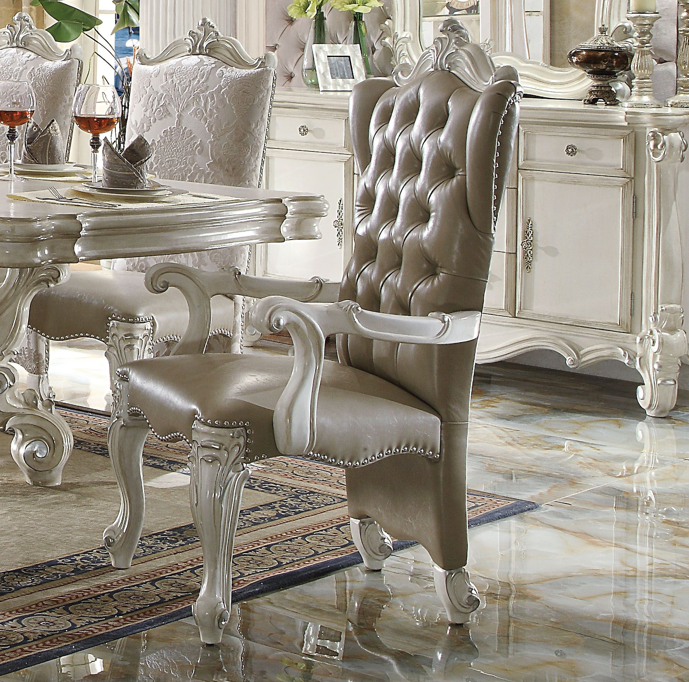 Versailles 10-Piece Luxurious Formal Dining Table Set Bone White Finish 61130