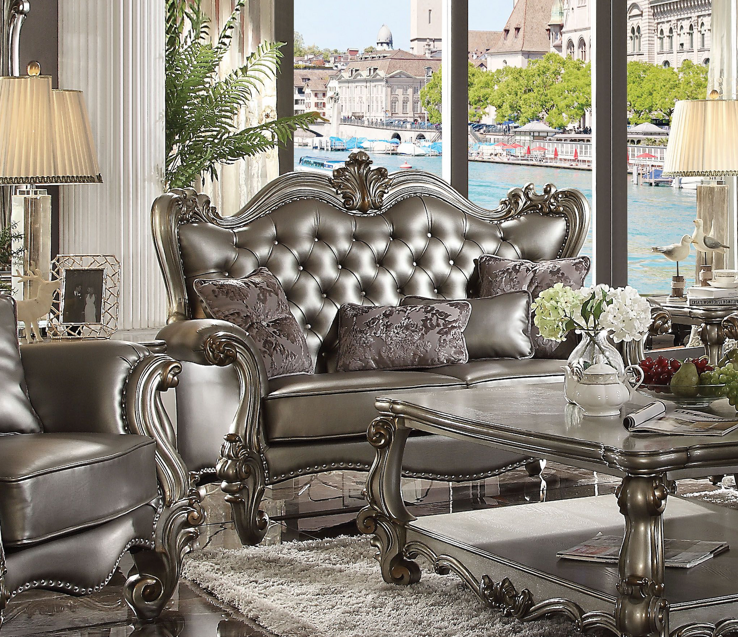 Versailles Collection Luxury 4-Piece Living Room Set, Including Sofa, Loveseat, Chair and Coffee Table