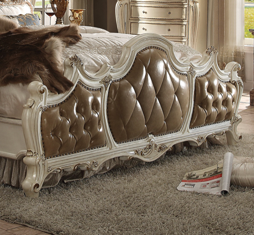 Picardy Bed in Butterscotch Leatherette & Antique Pearl