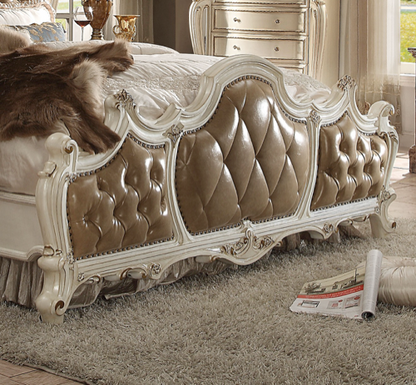 Picardy Bed in Butterscotch Leatherette & Antique Pearl