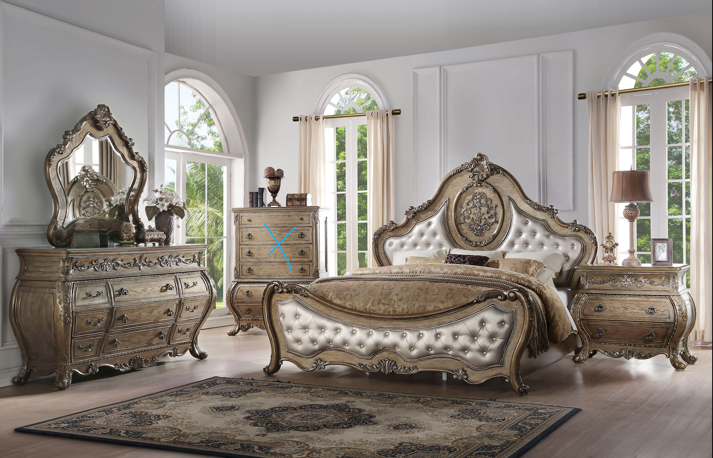 Ragenardus Collection 4-Piece Contemporary Bedroom Set Include Panel Bed, Dresser, Nightstand and Mirror, Box Spring Required
