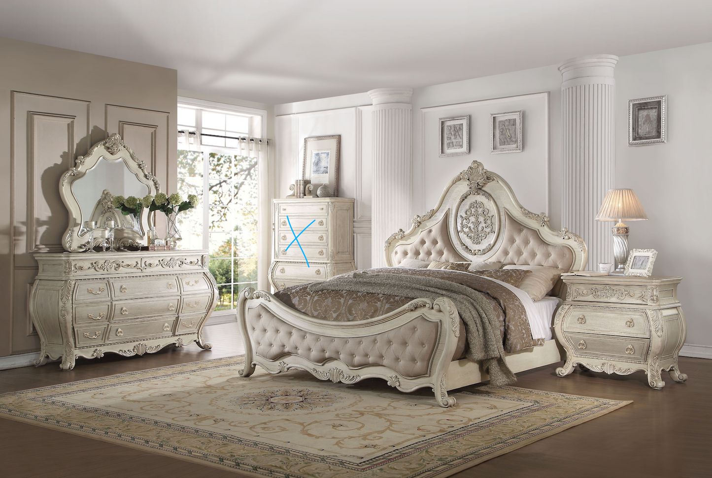 Ragenardus Collection 4-Piece Contemporary Bedroom Set Include Panel Bed, Dresser, Nightstand and Mirror, Box Spring Required