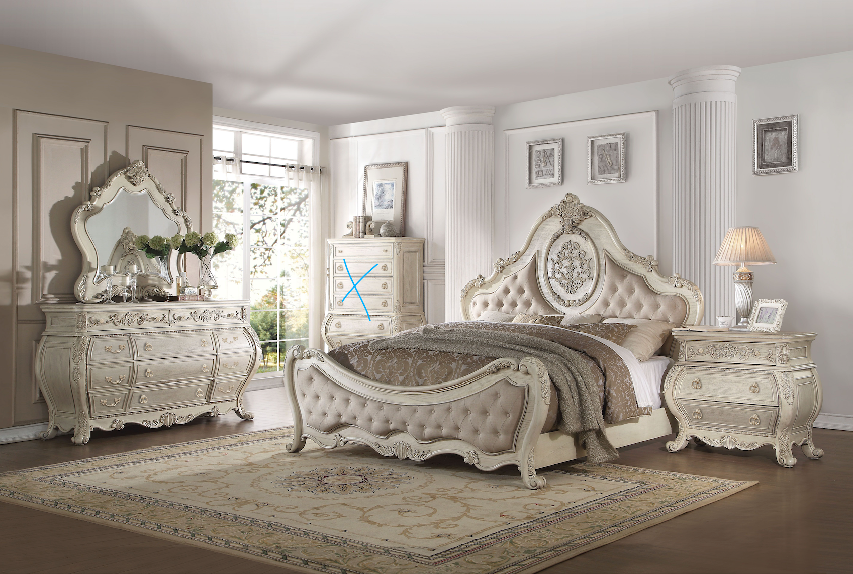 Ragenardus Collection 4-Piece Contemporary Bedroom Set Include Panel Bed, Dresser, Nightstand and Mirror, Box Spring Required