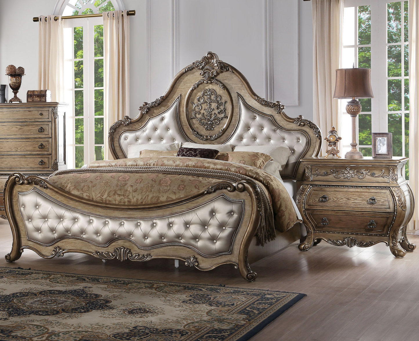 Ragenardus Collection 4-Piece Contemporary Bedroom Set Include Panel Bed, Dresser, Nightstand and Mirror, Box Spring Required