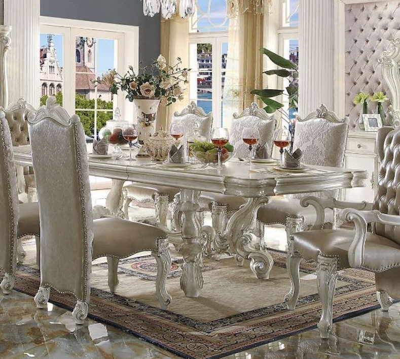 Versailles 9-Piece Luxurious Formal Dining Table Set Kitchen Furniture Set Include 1 Extendable Dining Table, 6 Side Chairs and 2 Arm Chairs, Set for 8 Persons