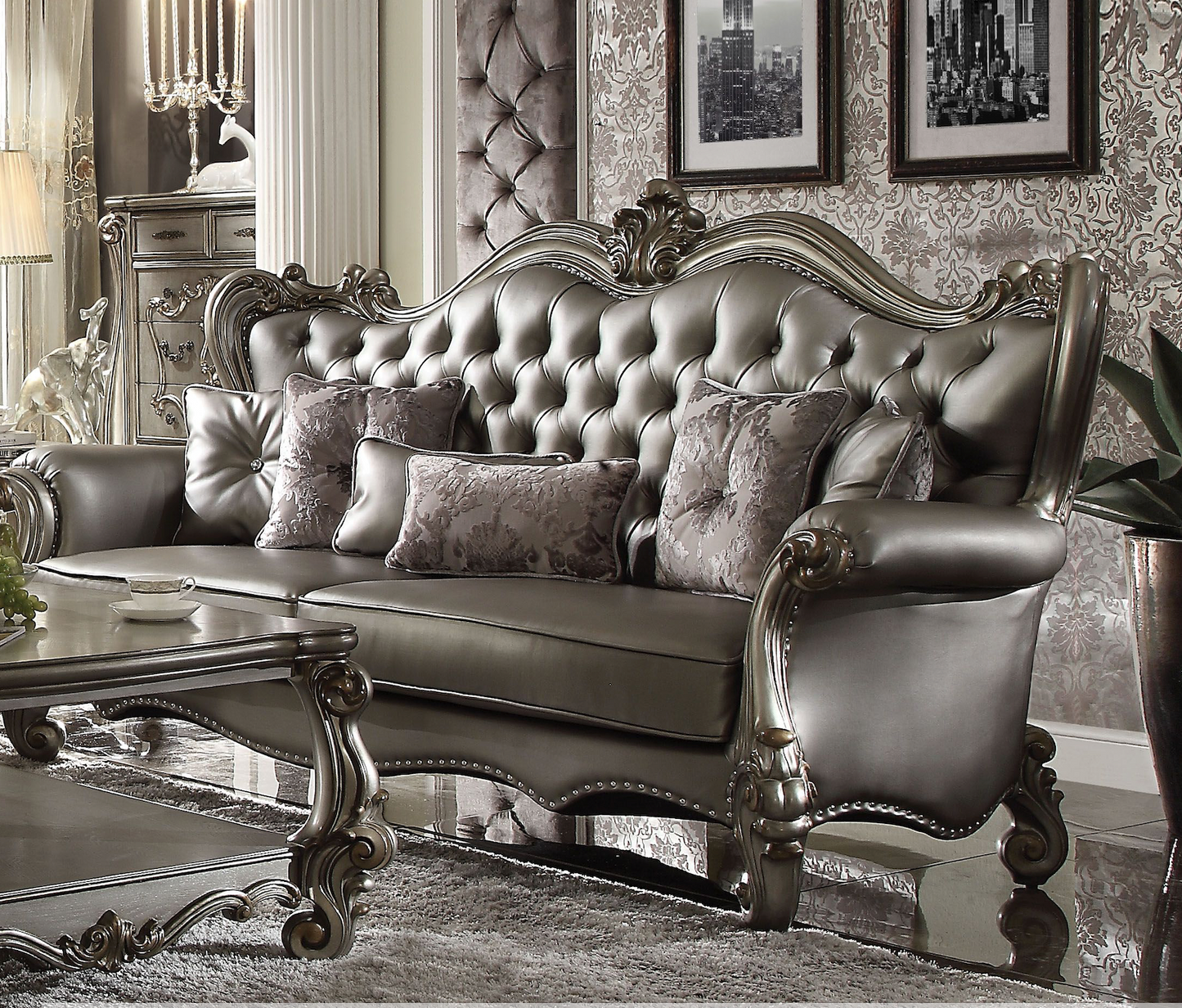 Versailles Collection Luxury 4-Piece Living Room Set, Including Sofa, Loveseat, Chair and Coffee Table