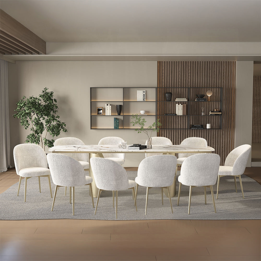 Cora 11-Piece Modern Kitchen Furniture Set Include 1 Extension Dining Table and 10 Chairs, Set for 10 Persons, Italian Ceramic Table Top