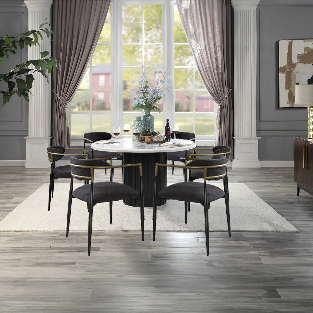 Jaramillo 7-Piece Dining Set Round Dining Table W/Engineered Marble and 6 Chairs
