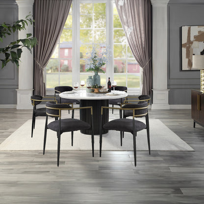 Jaramillo 7-Piece Dining Set Round Dining Table W/Engineered Marble and 6 Chairs