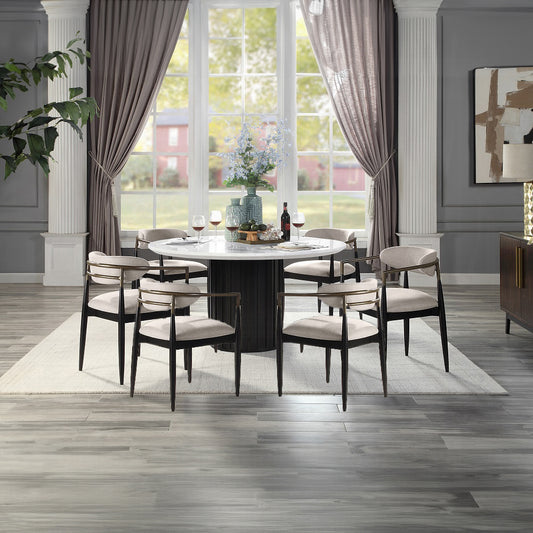 ACME Jaramillo 7-Piece Dining Set Round Dining Table W/Engineered Marble and 6 Chairs