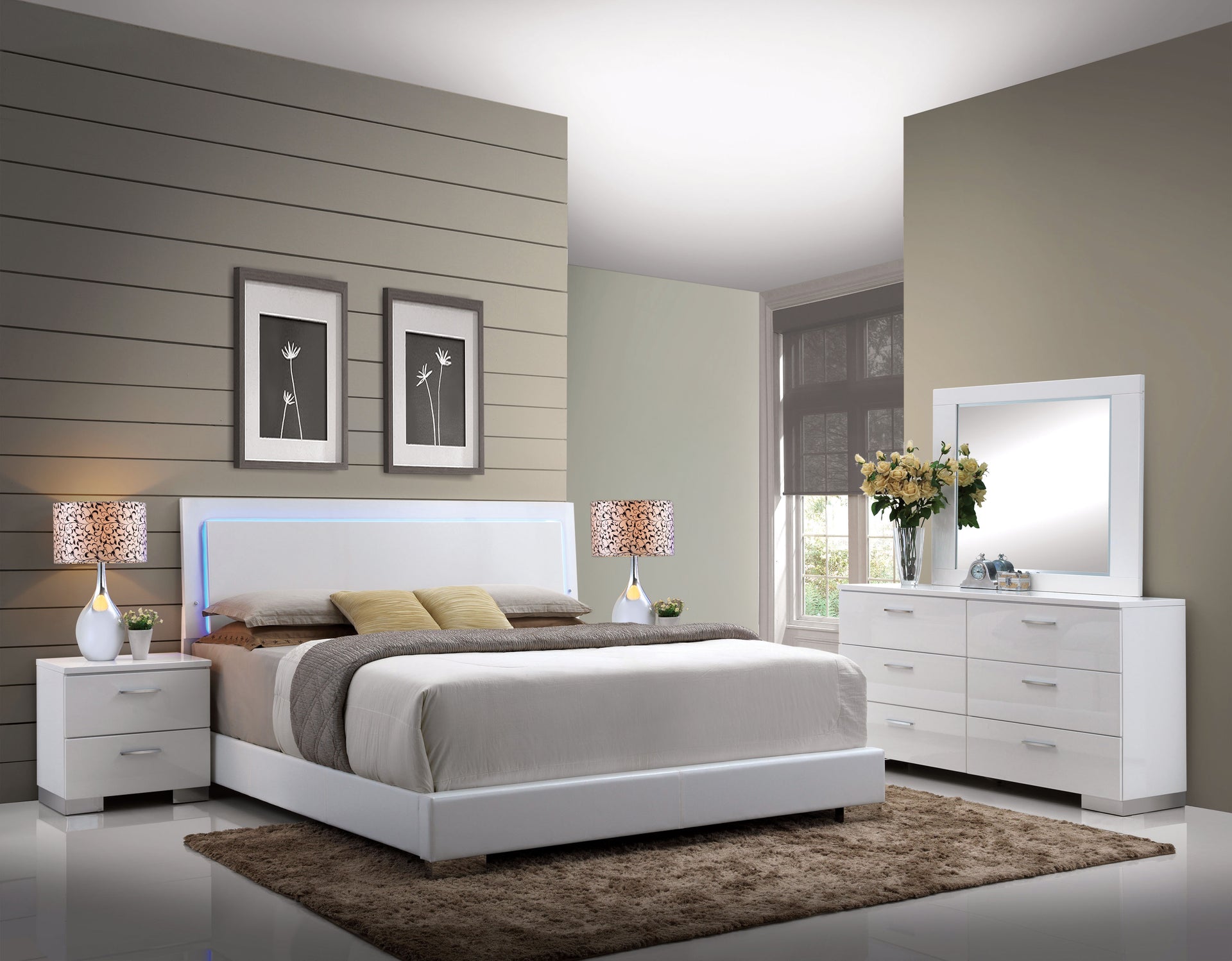 Lorimar 5-Piece Bedroom Set Includes Panel Bed, Dresser, 2 Nightstands and Mirror, Boxspring Required