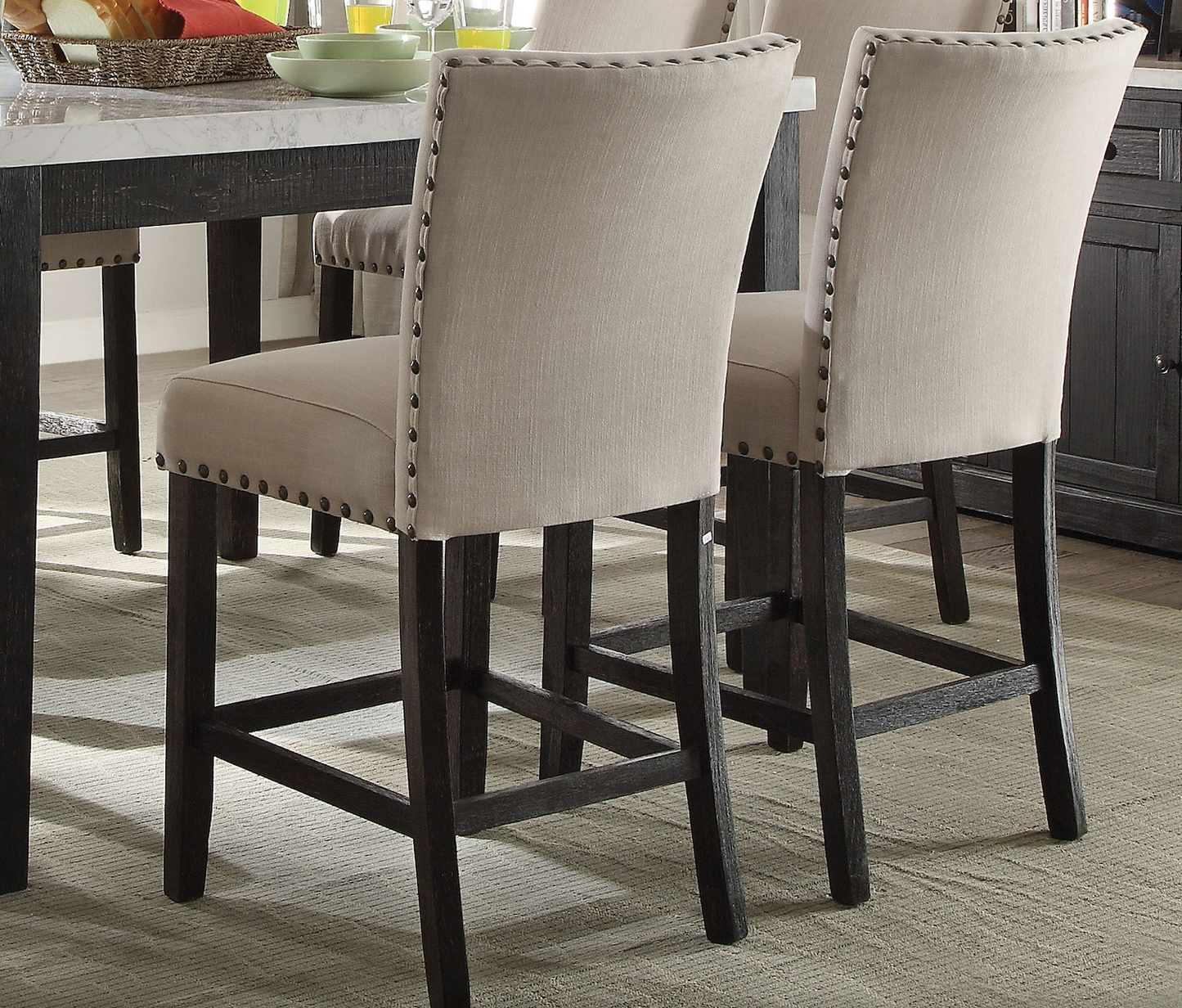 Nolan 9-ps Casual Dining Table Set Include 1 Dining Table, 8 Side Chairs, 8-Person Marble Dining Set