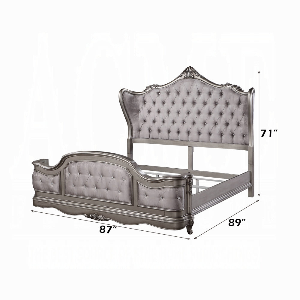 Ariadne European Chateau Bed in Velvet & Antique Platinum