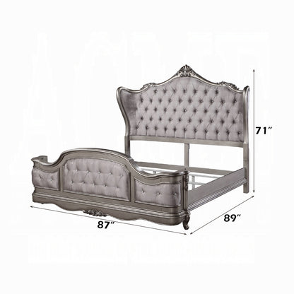Ariadne European Chateau Bed in Velvet & Antique Platinum
