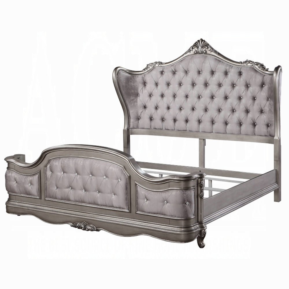 Ariadne European Chateau Bed in Velvet & Antique Platinum