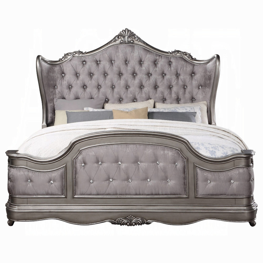 Ariadne European Chateau Bed in Velvet & Antique Platinum