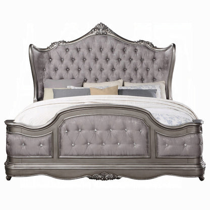 Ariadne European Chateau Bed in Velvet & Antique Platinum