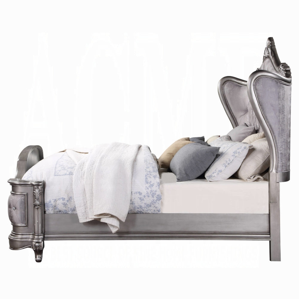 Ariadne European Chateau Bed in Velvet & Antique Platinum