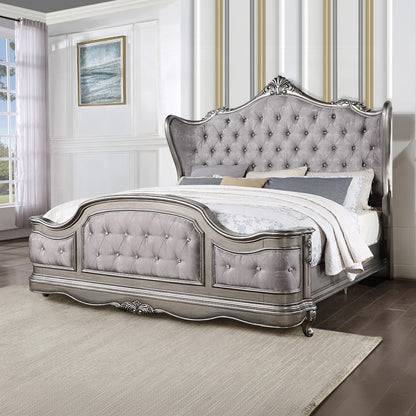 Ariadne European Chateau Bed in Velvet & Antique Platinum