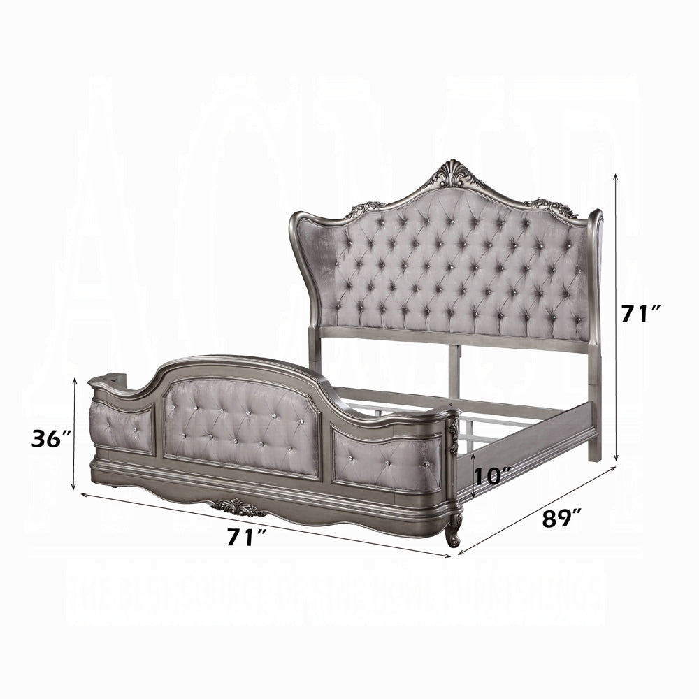 Ariadne European Chateau Bed in Velvet & Antique Platinum