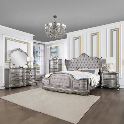 Ariadne European Chateau Bed in Velvet & Antique Platinum