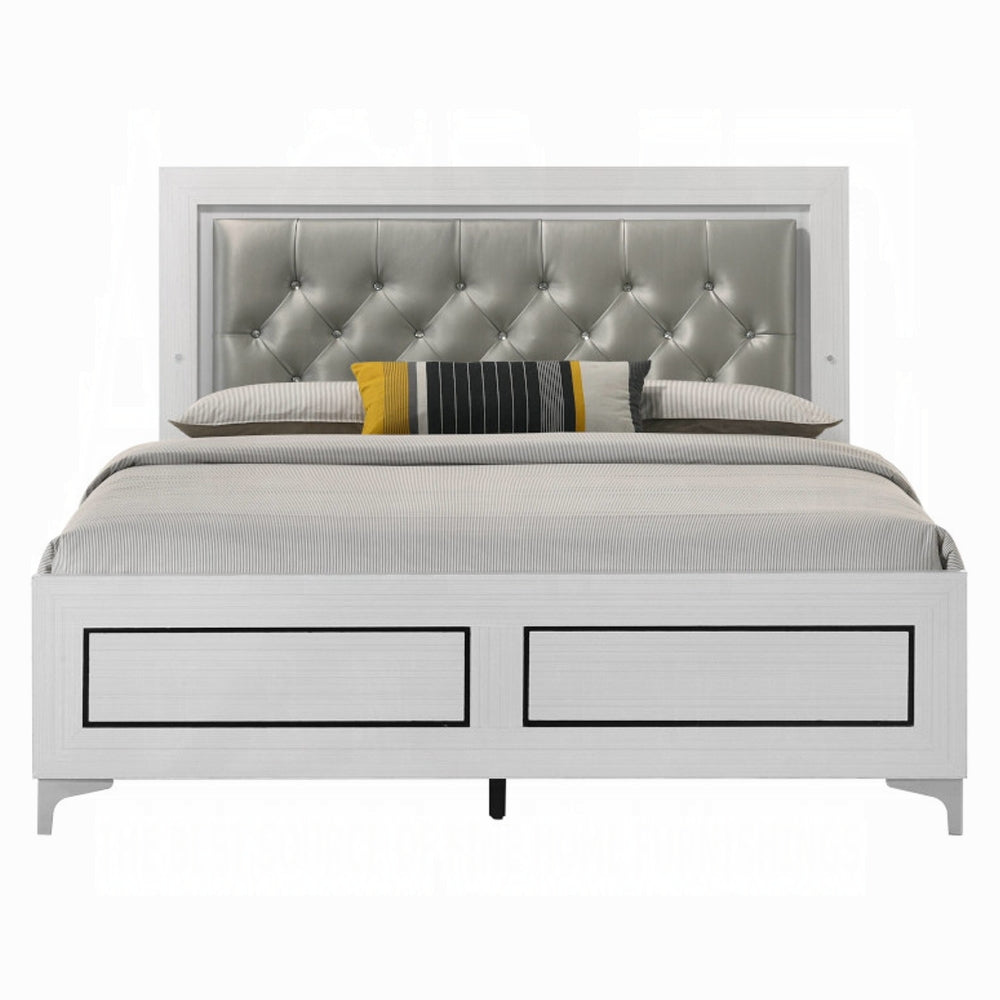 Casilda Bed in Gray Leatherette & White