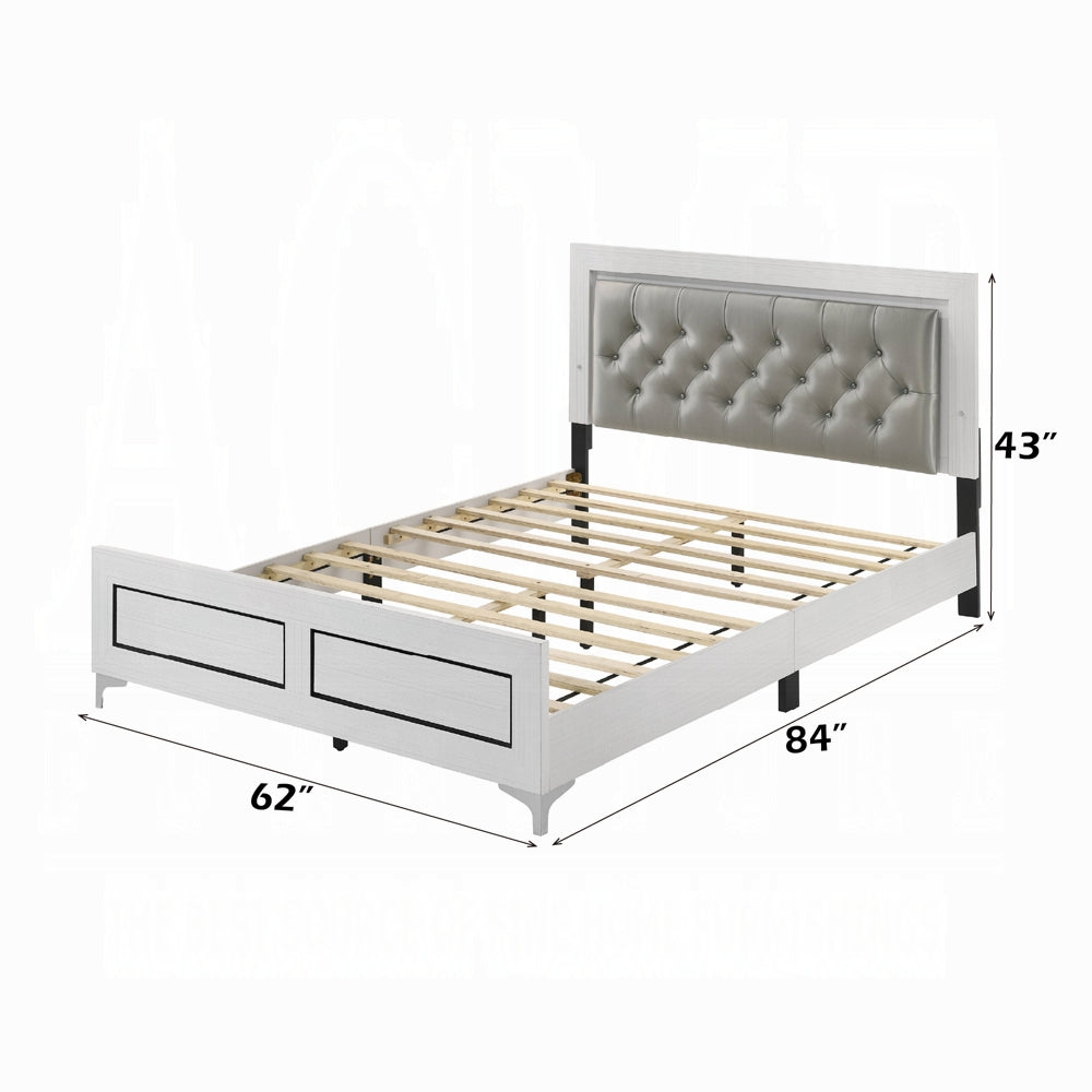 Casilda Bed in Gray Leatherette & White