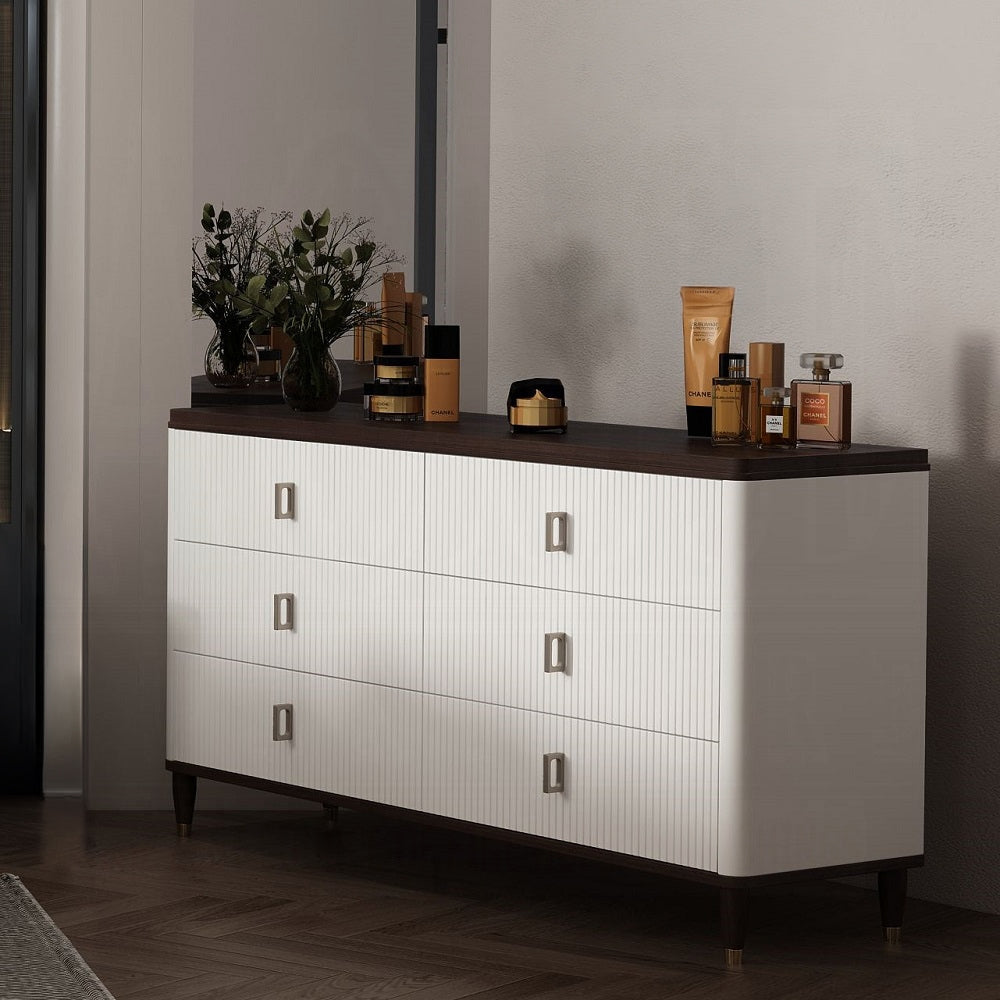 Carena 6-Piece Modern Luxury Bedroom Set Includes Panel Bed, Dresser, Chest, 2x Nightstands and Mirror, Box Spring Required