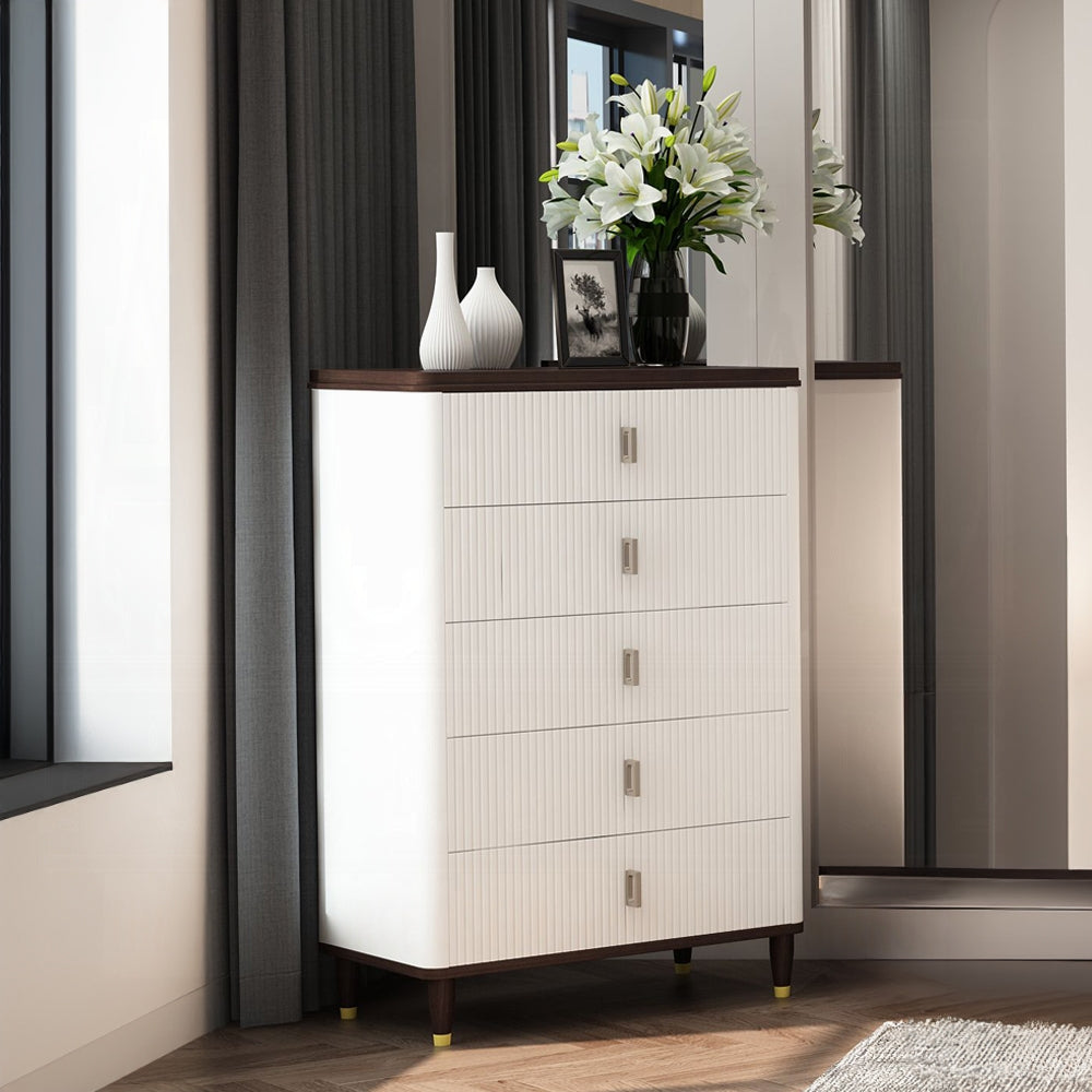 Carena 6-Piece Modern Luxury Bedroom Set Includes Panel Bed, Dresser, Chest, 2x Nightstands and Mirror, Box Spring Required