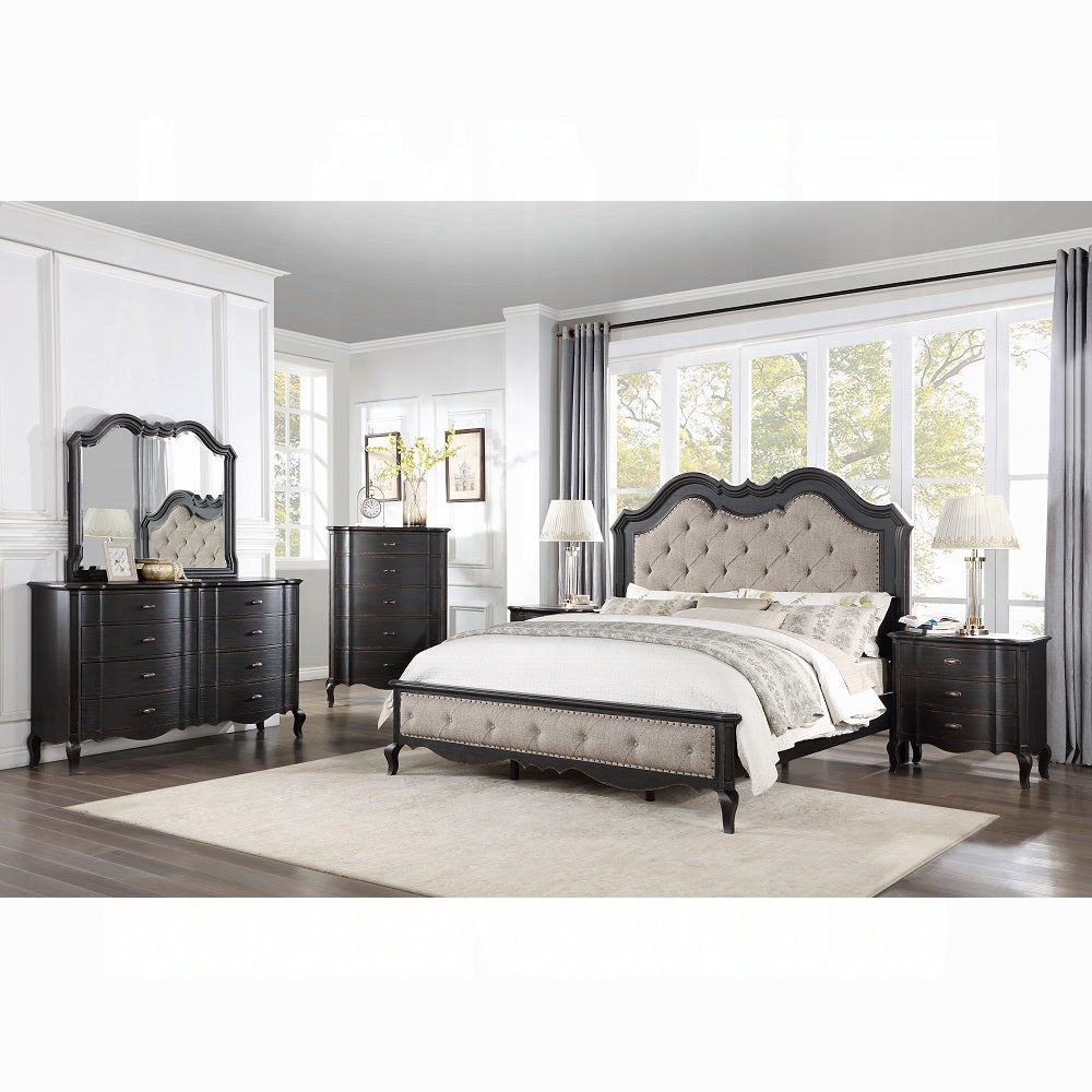 Chelmsford 6-Piece Contemporary Solid Wood Bedroom Set Includes Panel Bed, Assembled Dresser, Assembled Chest, 2xAssembled Nightstand and Mirror, Box Spring Required