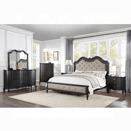 ACME Chelmsford 6-Piece Contemporary Solid Wood Bedroom Set Includes Panel Bed, Assembled Dresser, Assembled Chest, 2xAssembled Nightstand and Mirror, Box Spring Required