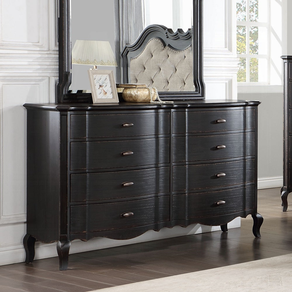 Chelmsford 6-Piece Contemporary Solid Wood Bedroom Set Includes Panel Bed, Assembled Dresser, Assembled Chest, 2xAssembled Nightstand and Mirror, Box Spring Required