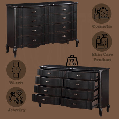 Chelmsford 6-Piece Contemporary Solid Wood Bedroom Set Includes Panel Bed, Assembled Dresser, Assembled Chest, 2xAssembled Nightstand and Mirror, Box Spring Required