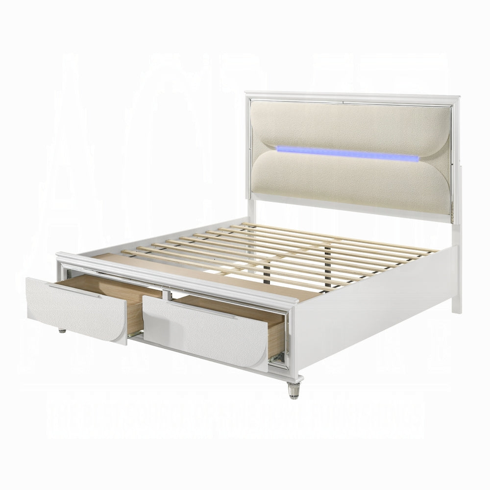 Tarian 6-Piece Modern Luxury Bedroom Set Includes Panel Bed w/Led & Storage, Assembled Dresser, Assembled Chest, 2xAssembled Nightstands and Mirror, Box Spring Not Required