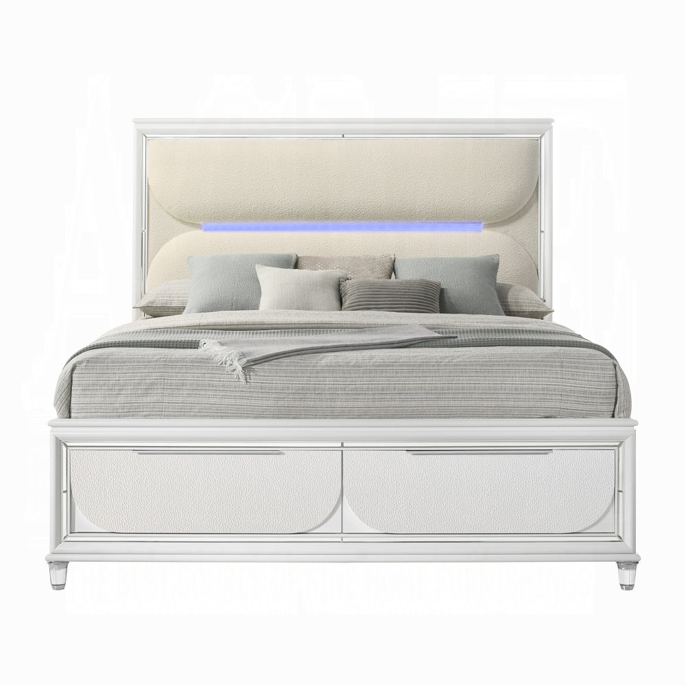 Tarian 6-Piece Modern Luxury Bedroom Set Includes Panel Bed w/Led & Storage, Assembled Dresser, Assembled Chest, 2xAssembled Nightstands and Mirror, Box Spring Not Required