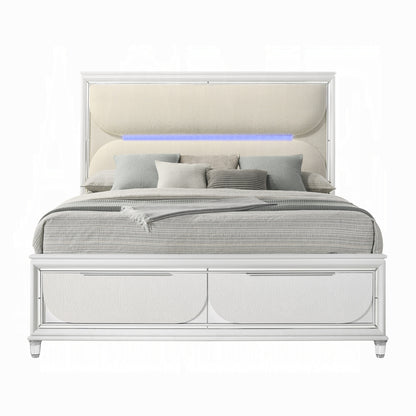 Tarian 6-Piece Modern Luxury Bedroom Set Includes Panel Bed w/Led & Storage, Assembled Dresser, Assembled Chest, 2xAssembled Nightstands and Mirror, Box Spring Not Required