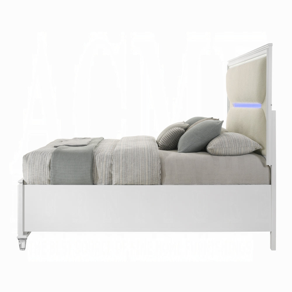 Tarian 6-Piece Modern Luxury Bedroom Set Includes Panel Bed w/Led & Storage, Assembled Dresser, Assembled Chest, 2xAssembled Nightstands and Mirror, Box Spring Not Required