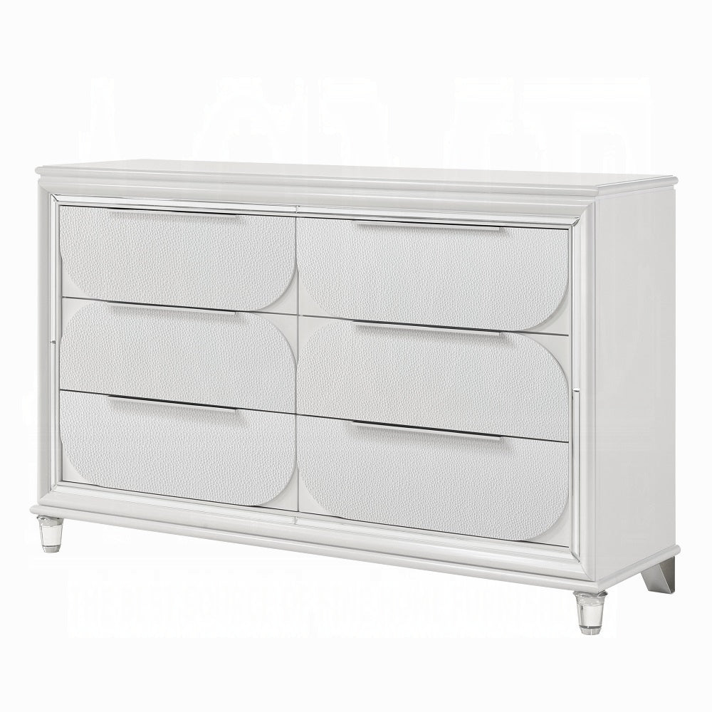 Tarian 6-Piece Modern Luxury Bedroom Set Includes Panel Bed w/Led & Storage, Assembled Dresser, Assembled Chest, 2xAssembled Nightstands and Mirror, Box Spring Not Required