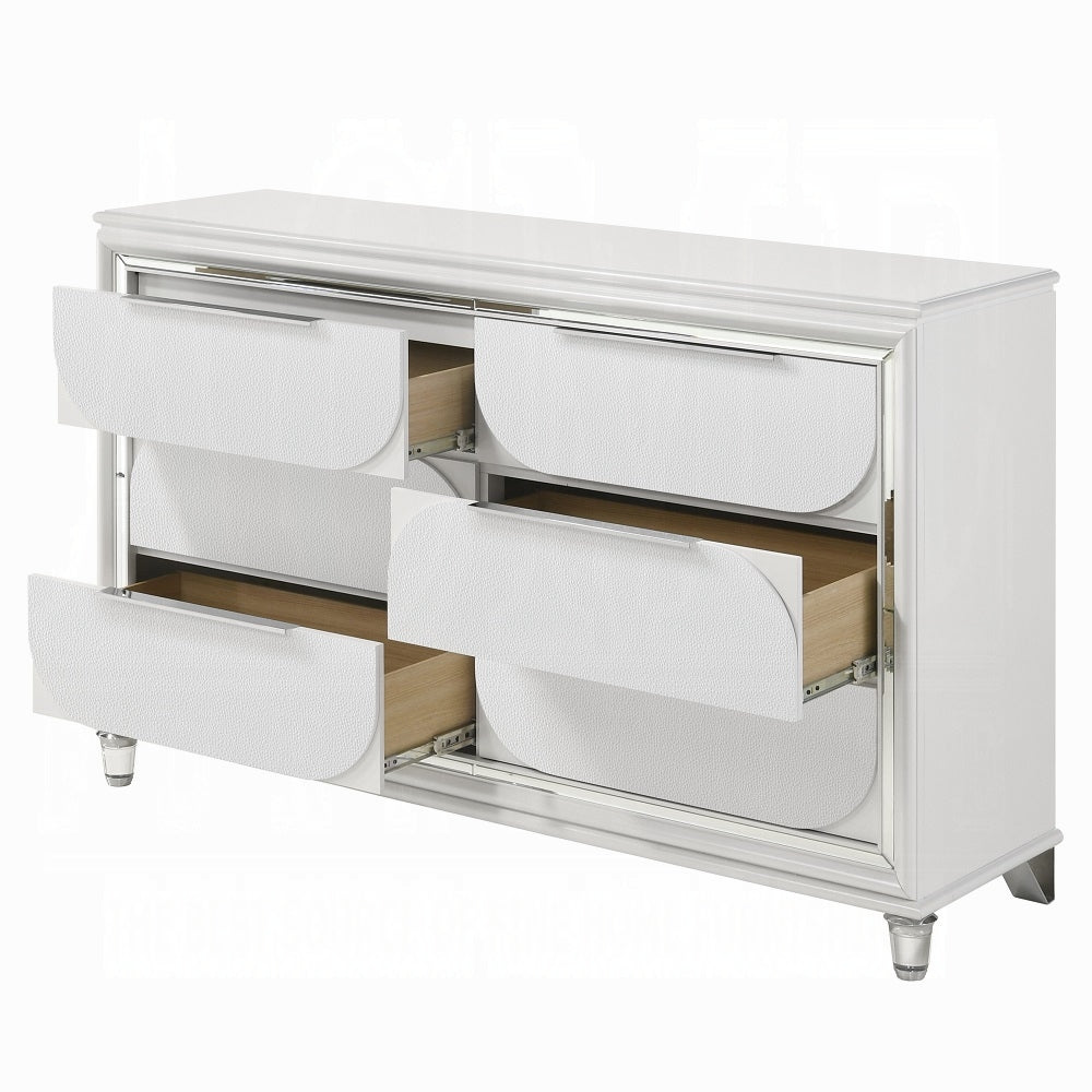 Tarian 6-Piece Modern Luxury Bedroom Set Includes Panel Bed w/Led & Storage, Assembled Dresser, Assembled Chest, 2xAssembled Nightstands and Mirror, Box Spring Not Required