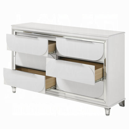 Tarian 6-Piece Modern Luxury Bedroom Set Includes Panel Bed w/Led & Storage, Assembled Dresser, Assembled Chest, 2xAssembled Nightstands and Mirror, Box Spring Not Required