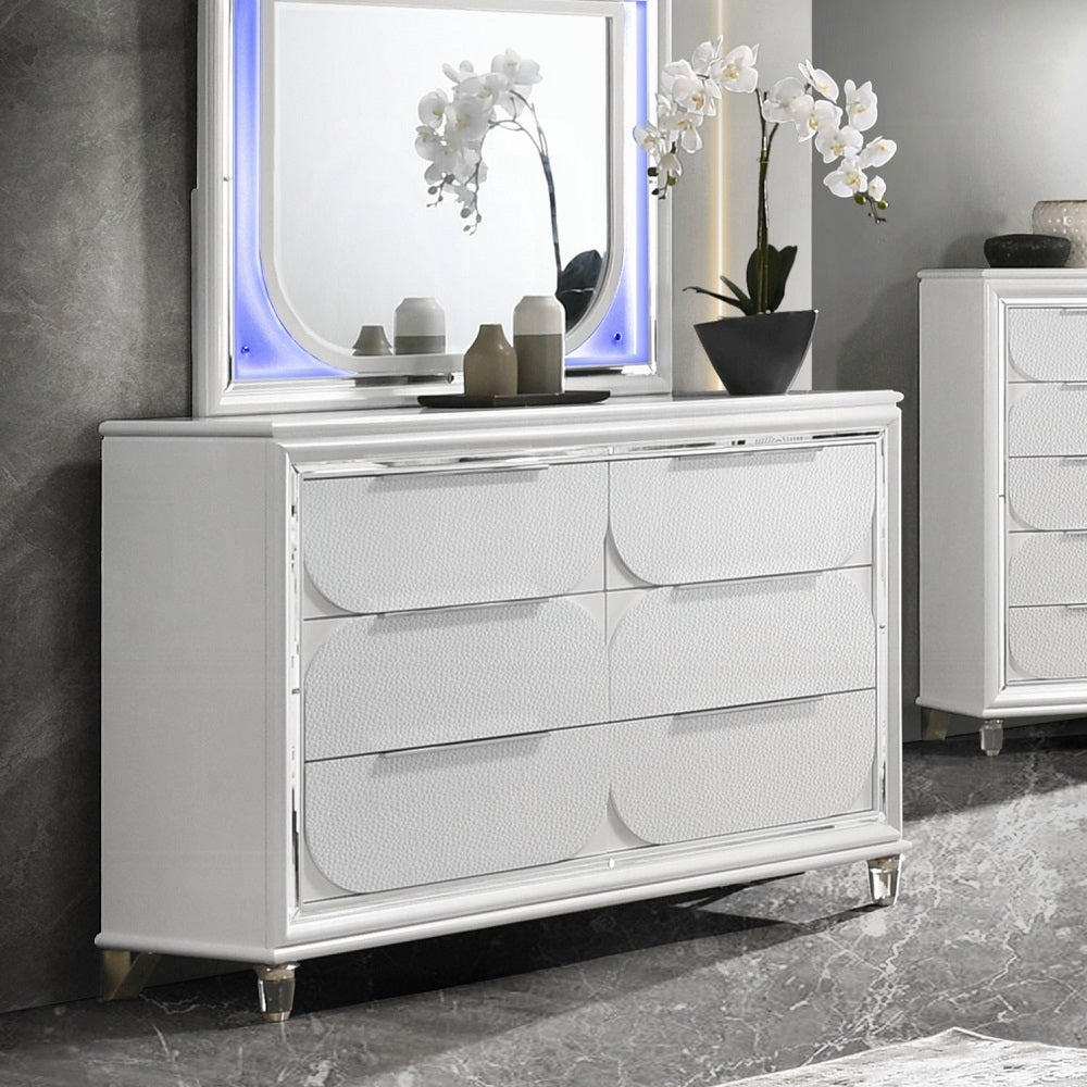 Tarian 6-Piece Modern Luxury Bedroom Set Includes Panel Bed w/Led & Storage, Assembled Dresser, Assembled Chest, 2xAssembled Nightstands and Mirror, Box Spring Not Required